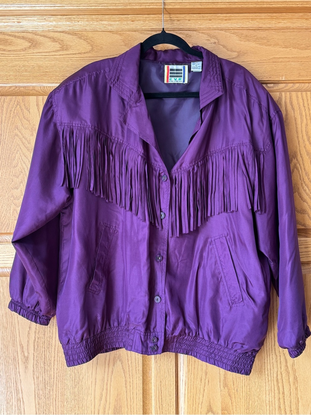 VINTAGE 1980s / 1990s EVR Purple Silk Fringe Jacket